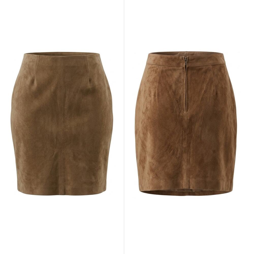 Hunt Club 100% Leather Brown Faux Suede Straight Pencil Skirt Women Size 12